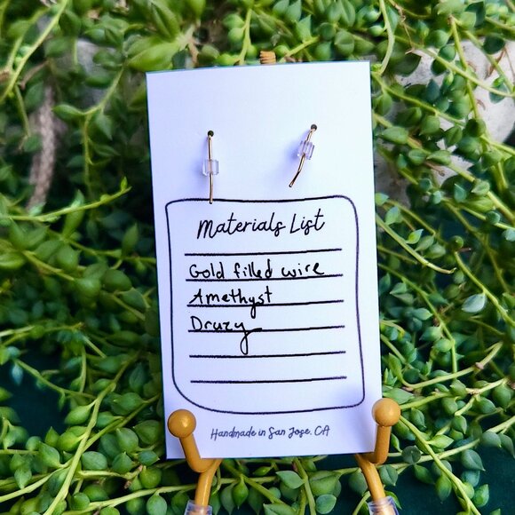 Amethyst Druzy Drop Earrings - Semi-Precious Amethyst & Druzy - Picture 5 of 5